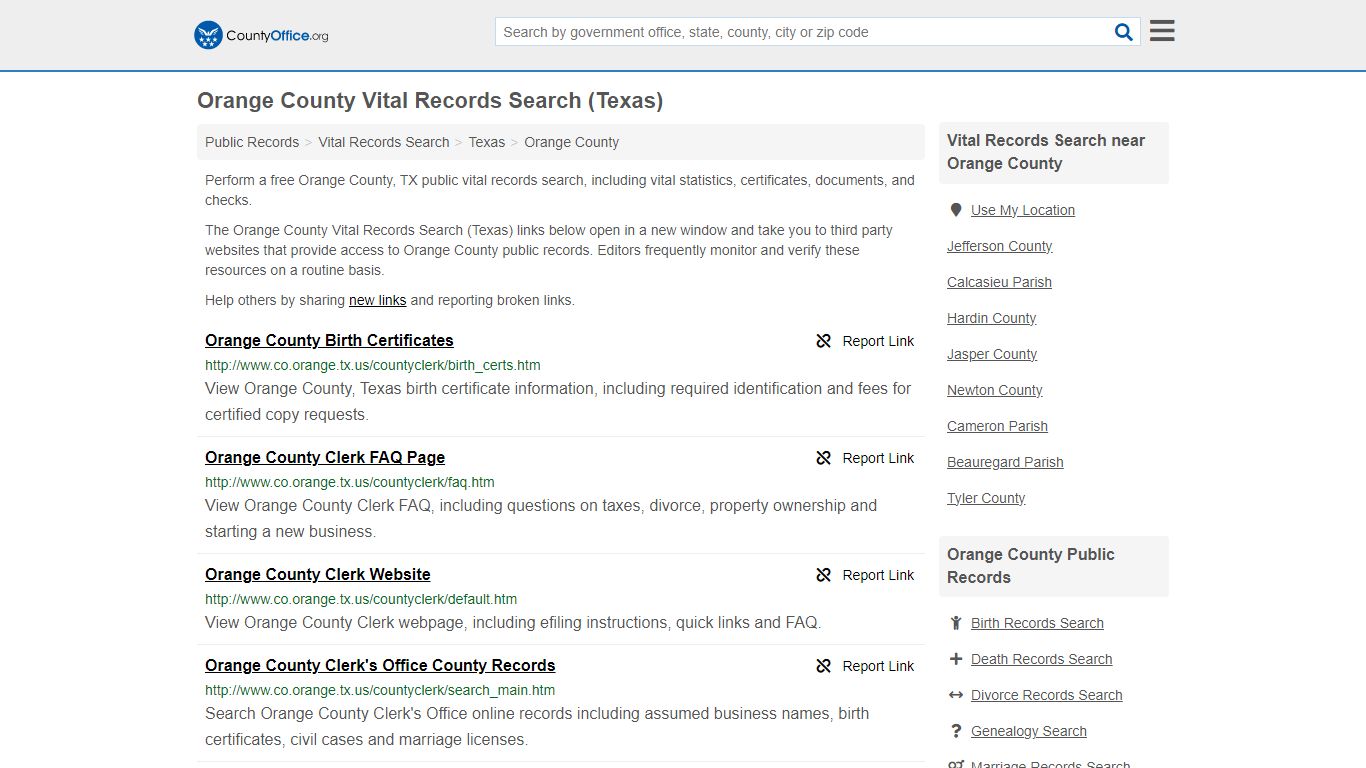Vital Records Search - Orange County, TX (Birth, Death, Marriage ...